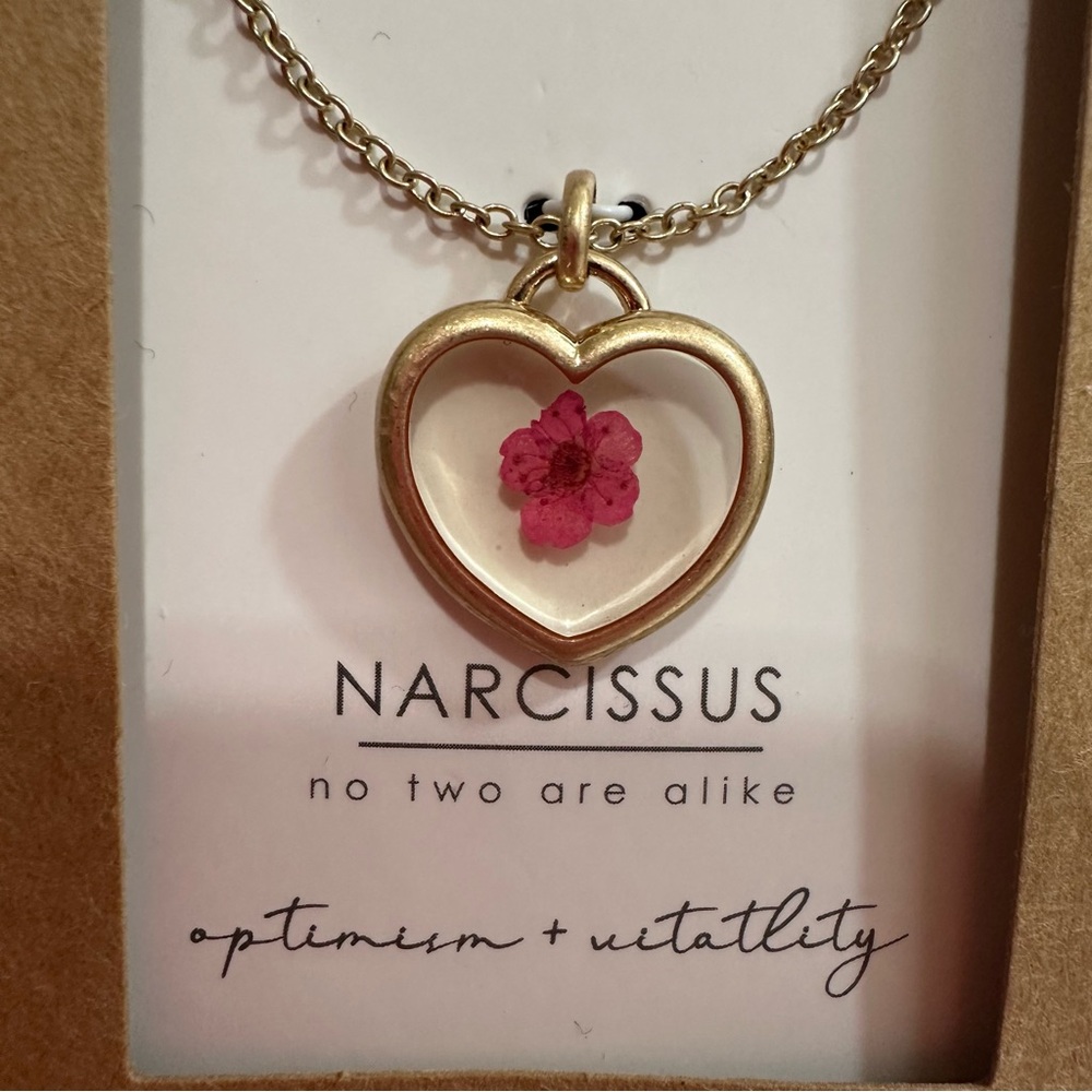 Bella Uno Bellissima Pink Flower Encased in Gold Heart Necklace